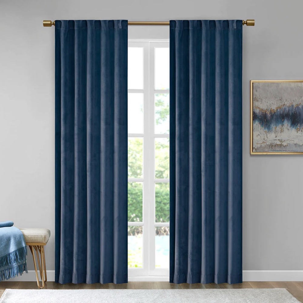 510 Design - Set of 4 (84"x37") Bryce Poly Velvet Room Darkenin Navy